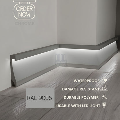 BLACK LED BASEBOARD MOLDING 4.3"H/11CM - DURABLE TRIM - EACH 7.8FT/2.4M