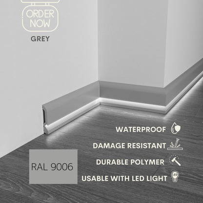 LED BASEBOARD MOLDING 4"H/10CM DURABLE POLYMER TRIM - EACH 7.8FT/2.4M